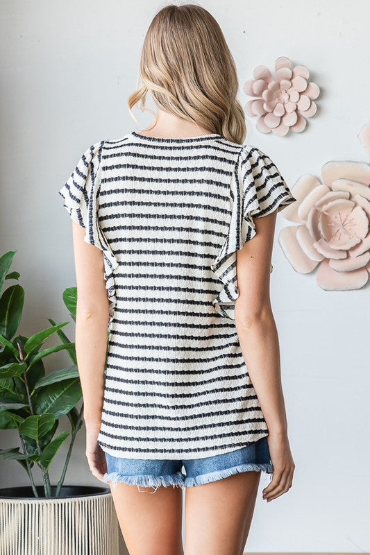 Ruffled Sleeve Stripe Top