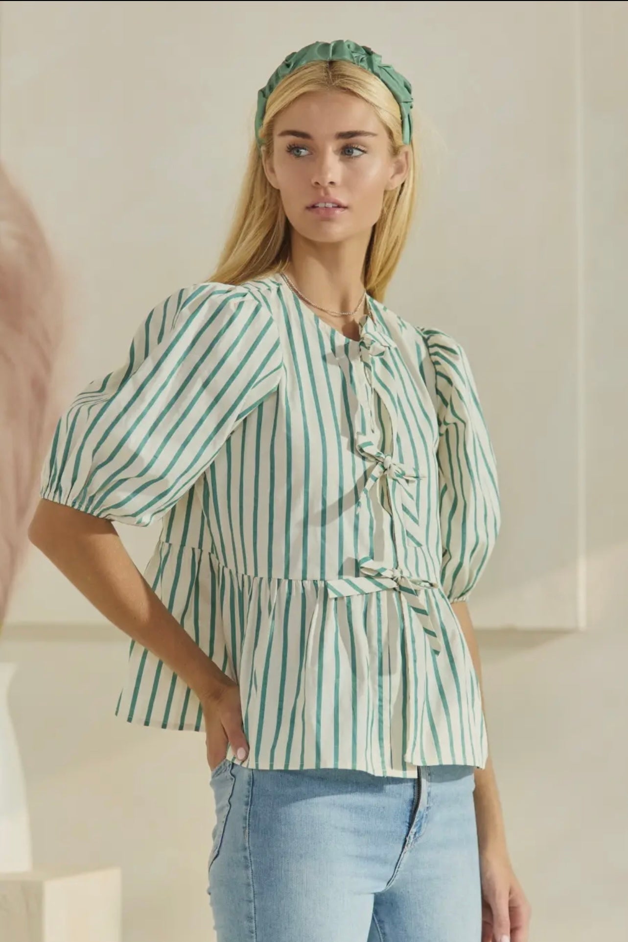 Cotton Poplin Front Tie Blouse