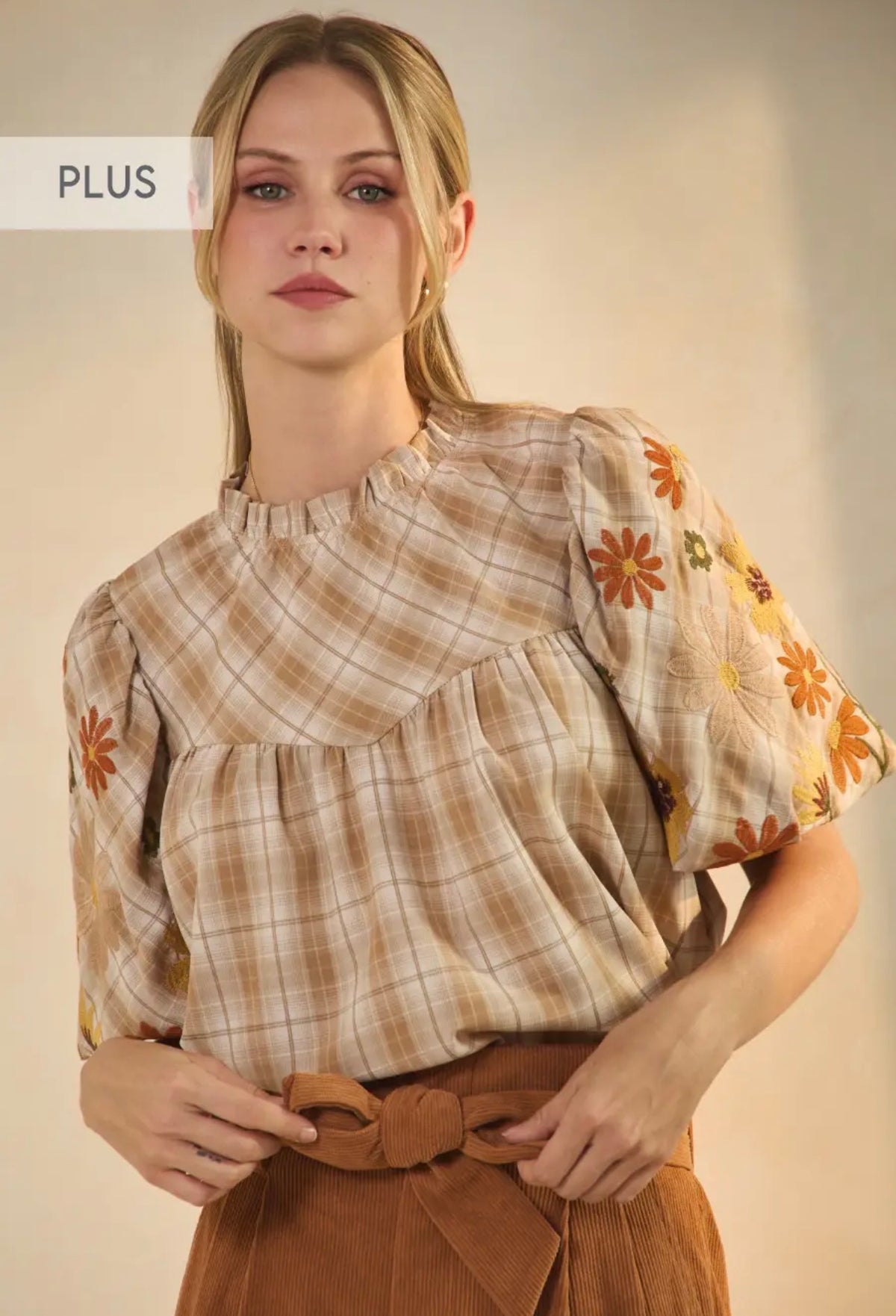 Plaid Puff Sleeve Blouse