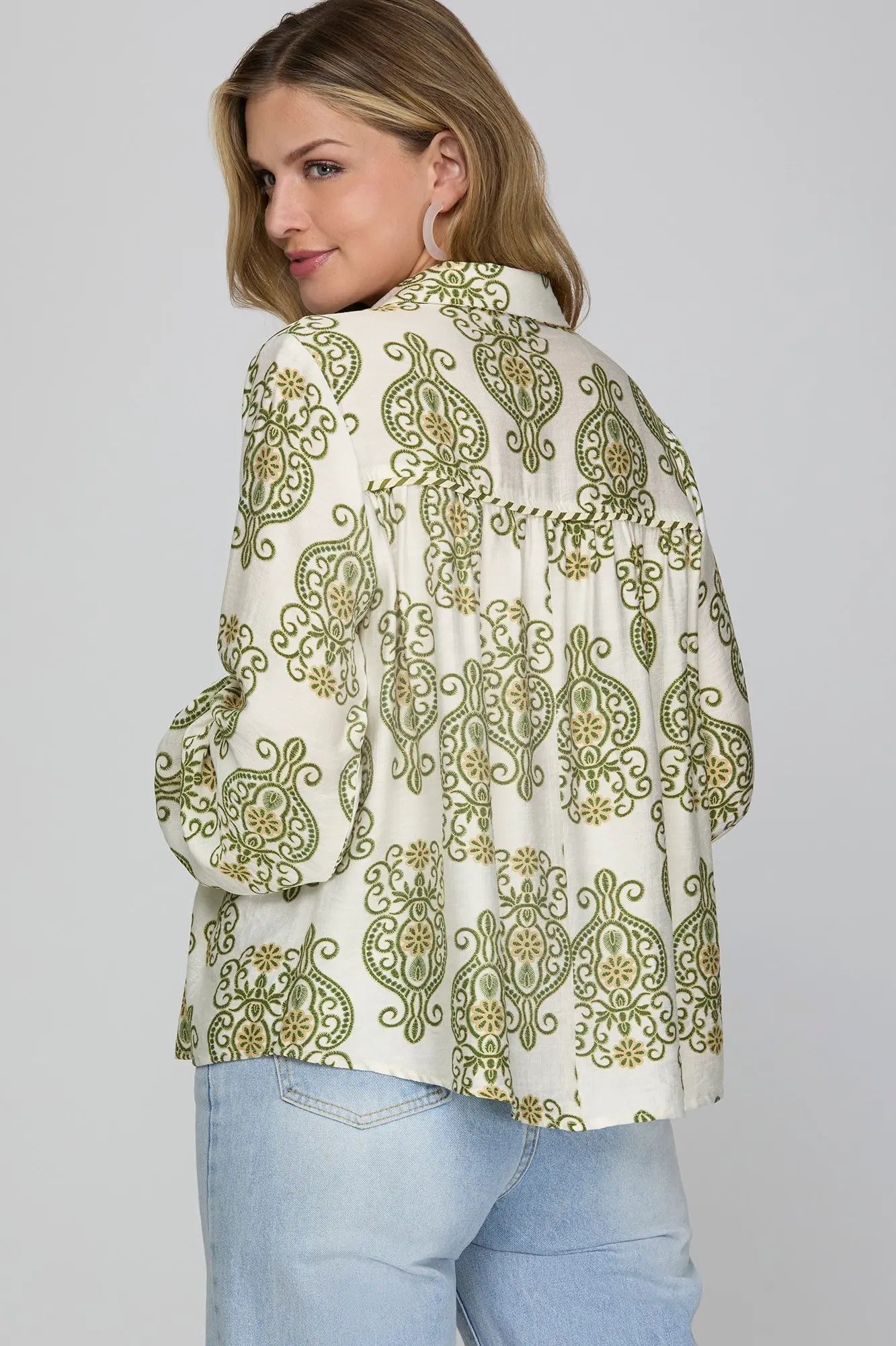 Long Sleeve Woven Print Top