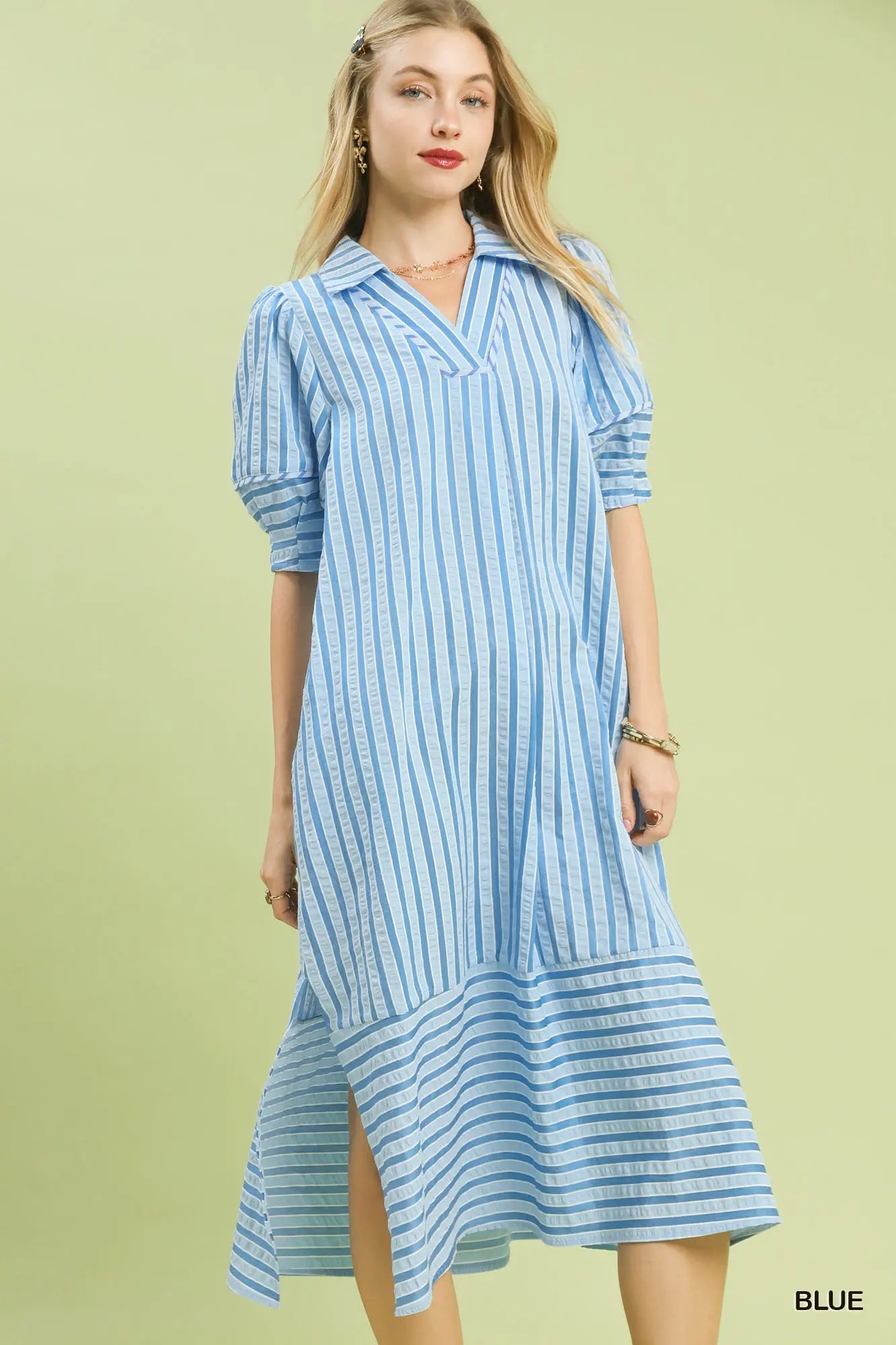 clo stripe puff sleeve midi dress Petal and Pup Women's Clo Puff Sleeve Midi Dress