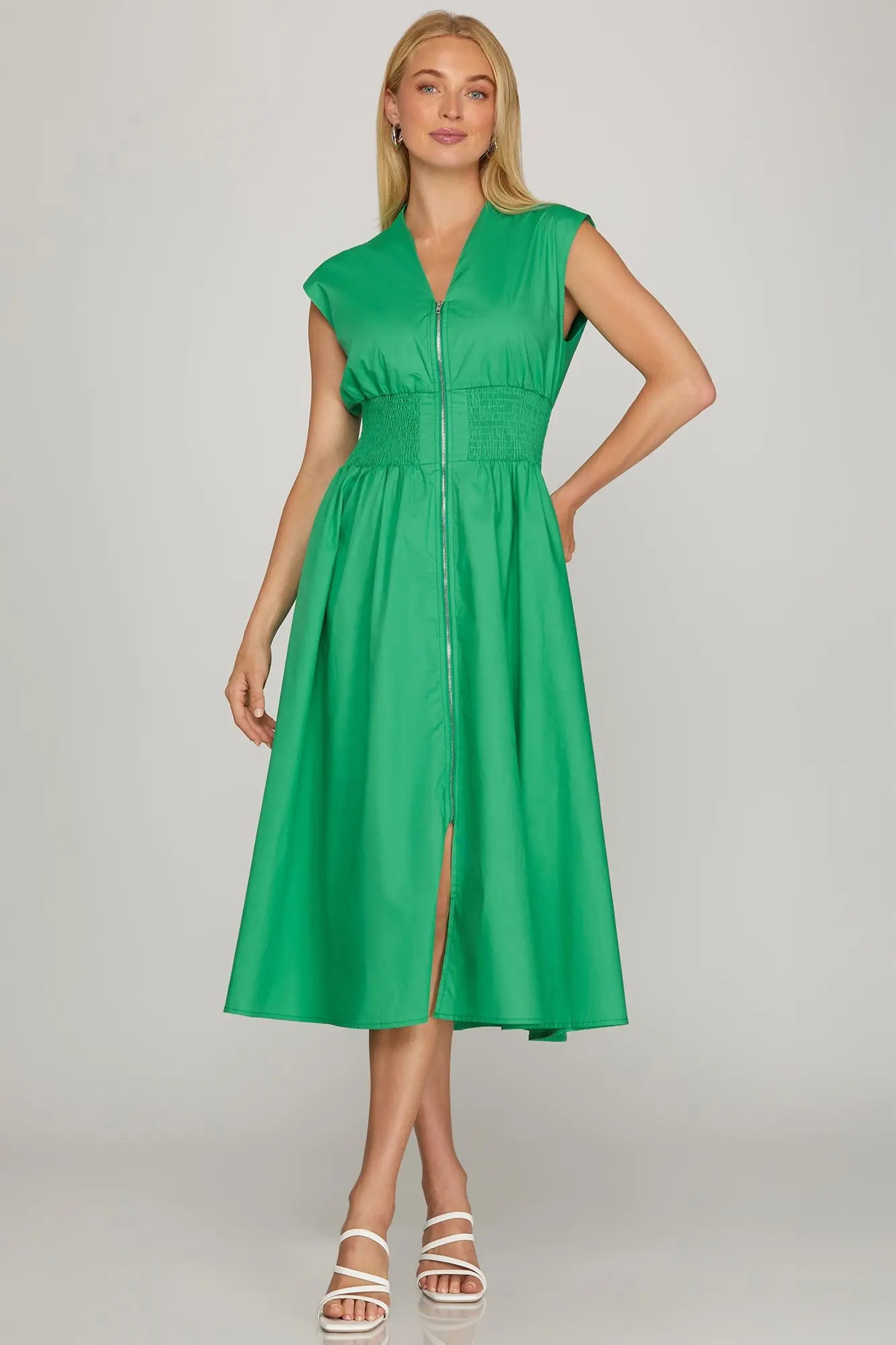 Drop Shoulder Green Midi Dress Medium