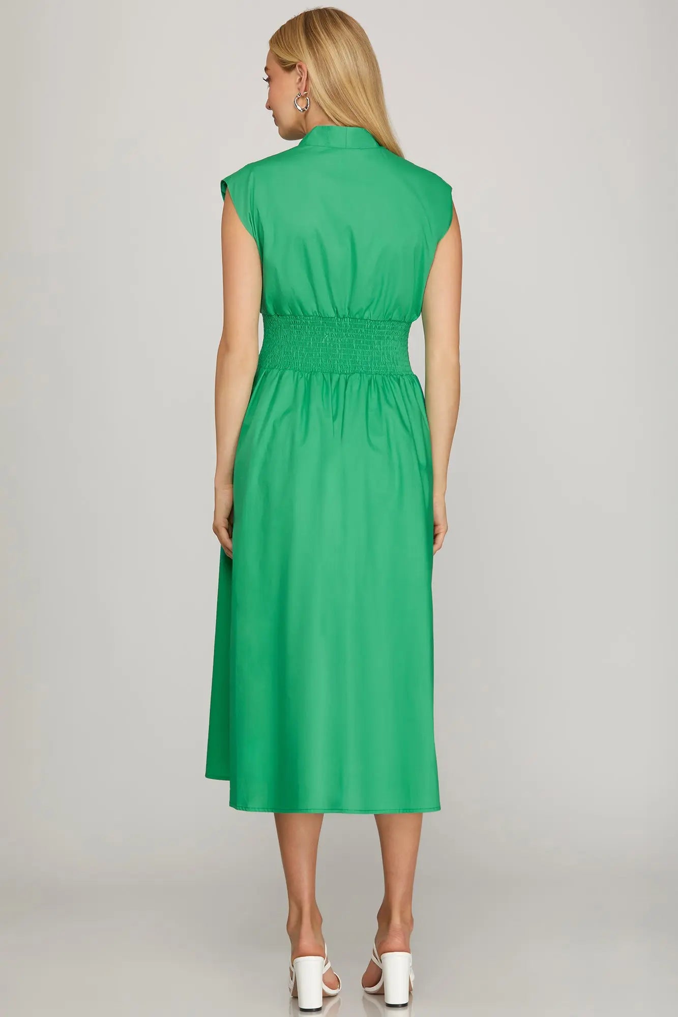 Drop Shoulder Green Midi Dress