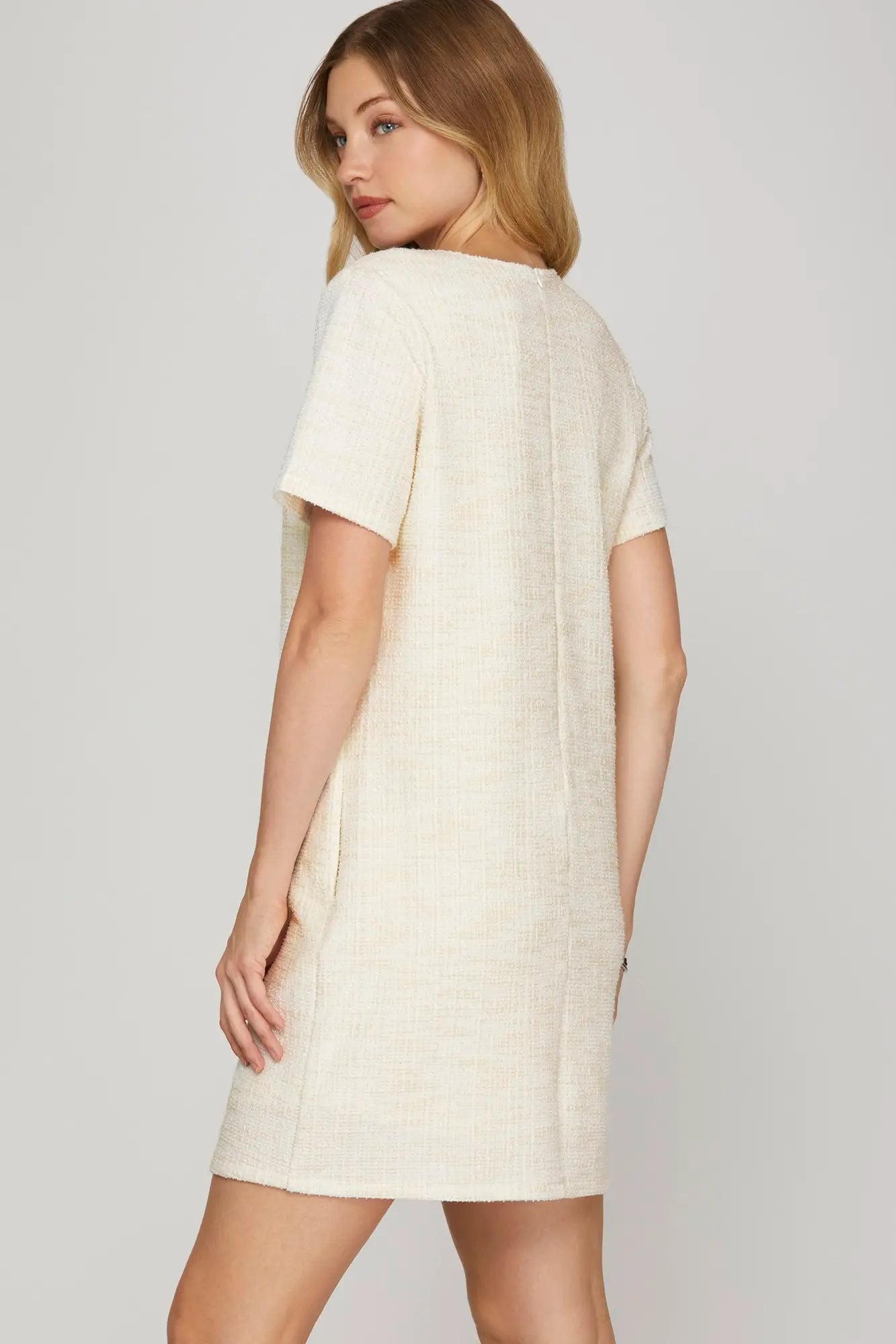 Short Sleeve Pearl Studded Dress