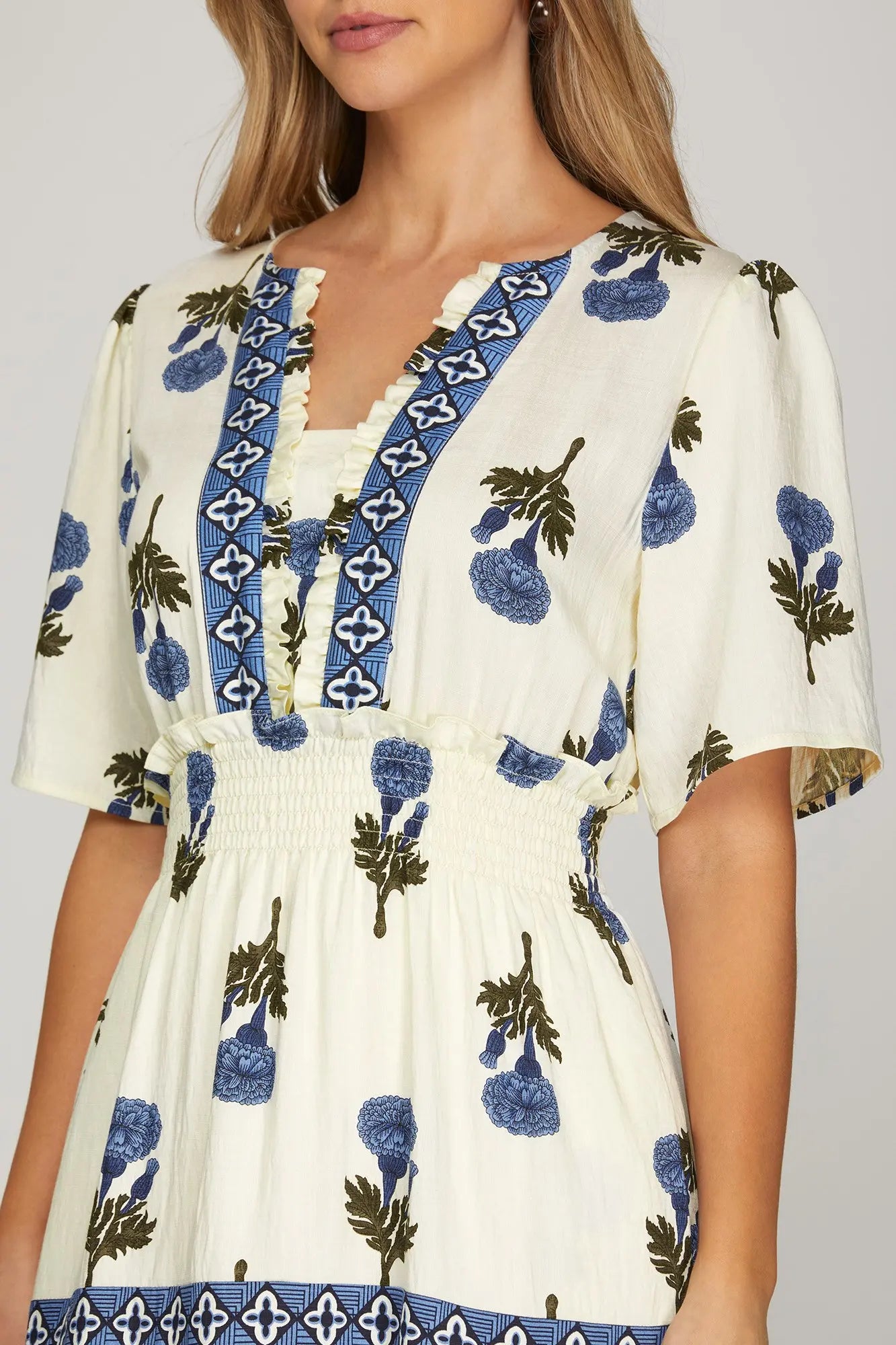 Floral Print Woven Tiered Midi Dress
