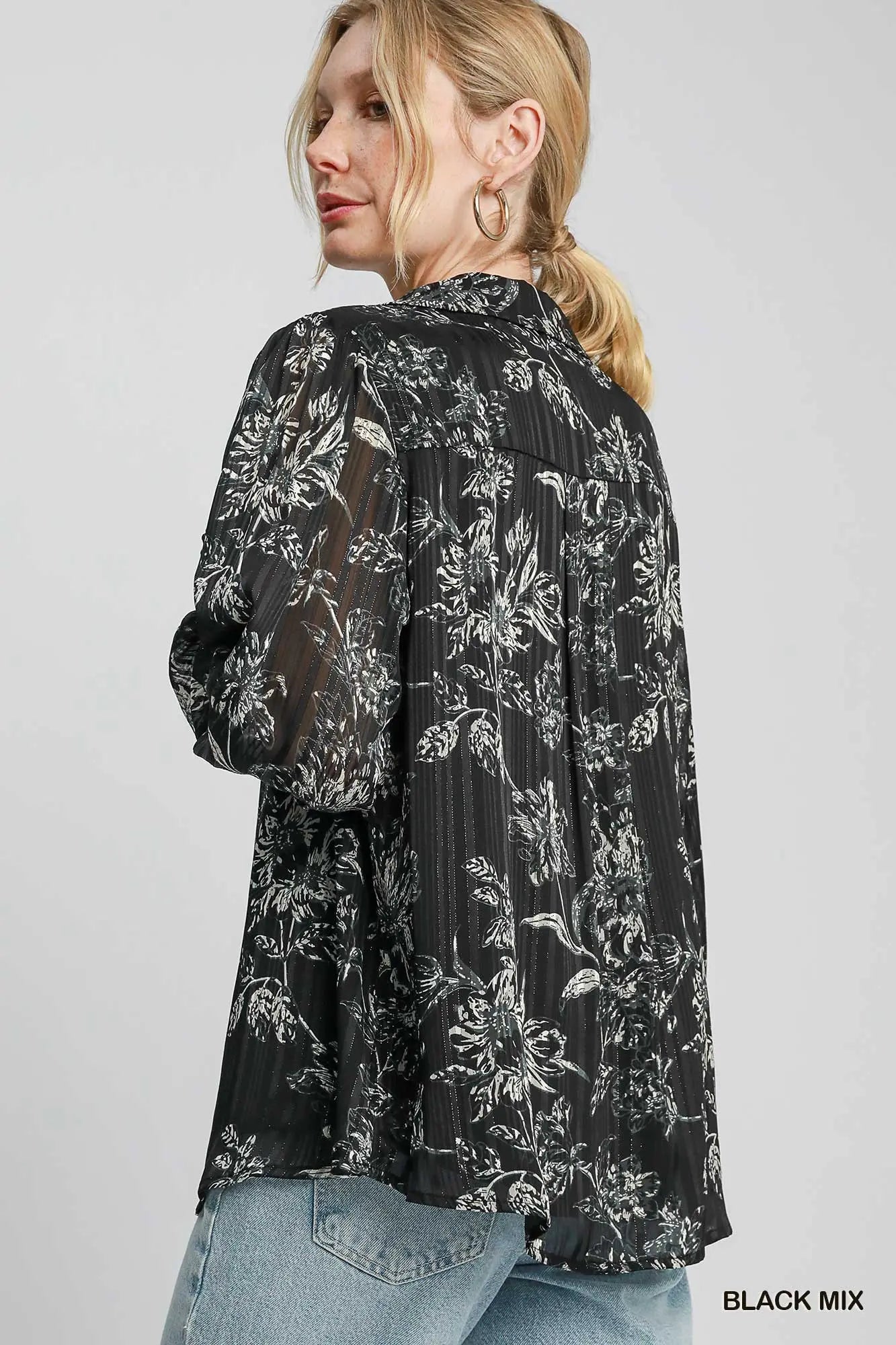 Metallic Threaded Floral Print Top