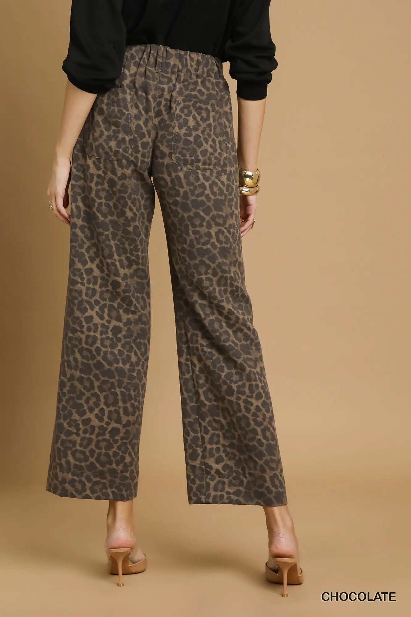 Animal Print Non-Stretch Wide Leg Pants