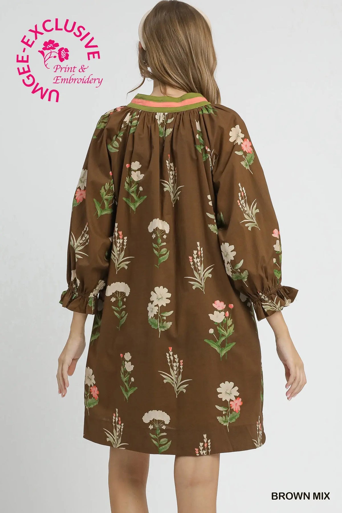 Floral Tunic Dress with Contrast Trim