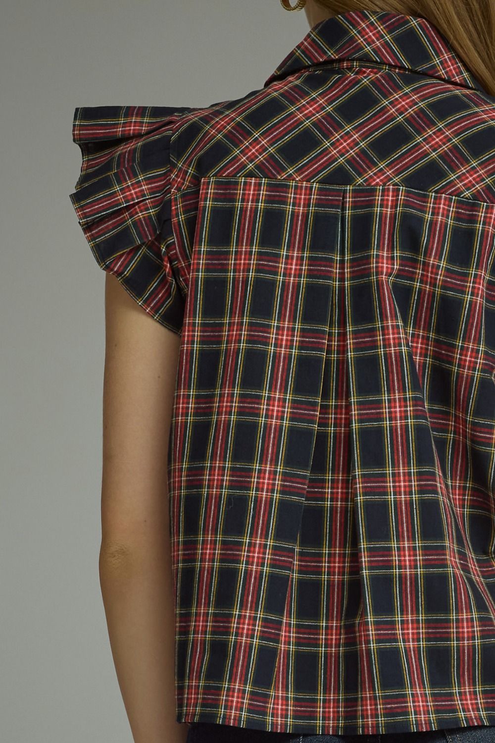 Plaid Ruffle Sleeve Top
