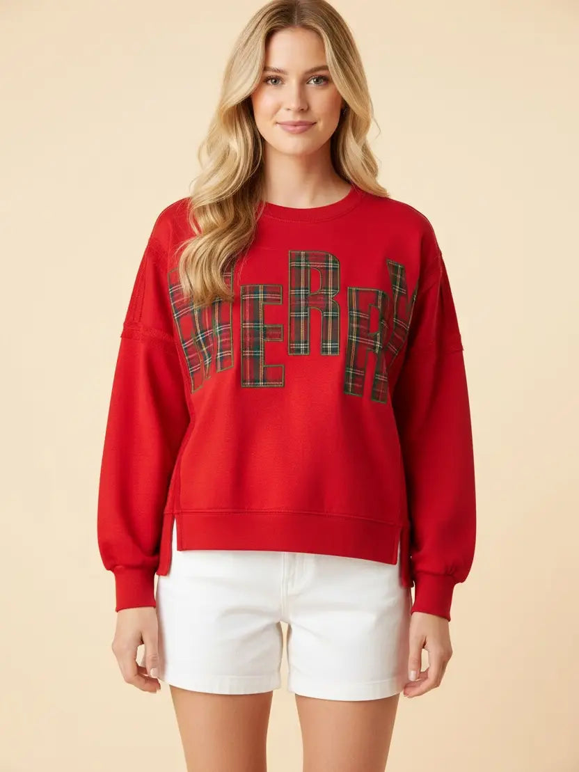 MERRY Letter Patch Oversized Sweatshirt
