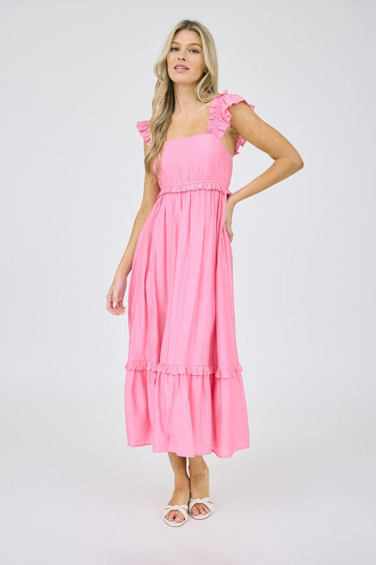 Ruffle Detail Empire Waist Midi Dress