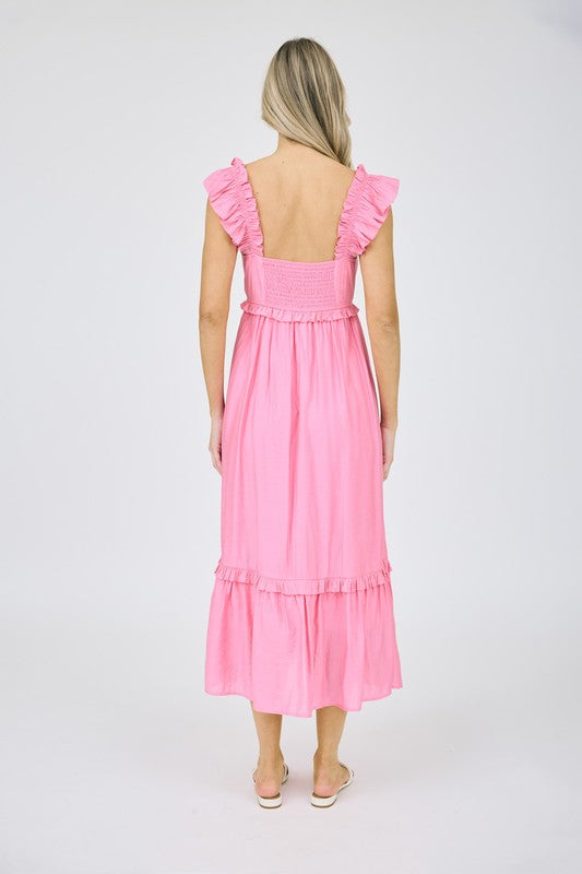 Ruffle Detail Empire Waist Midi Dress