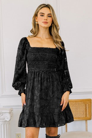 Jacquard Square Neckline Mini Dress