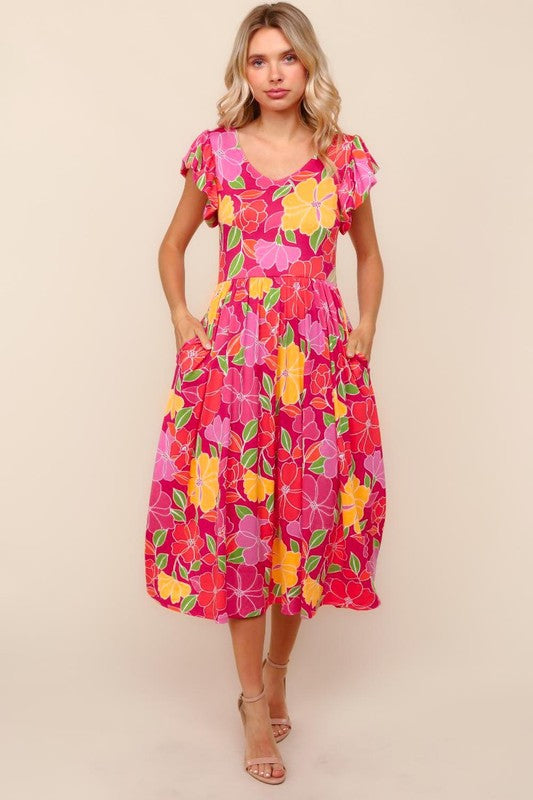 Flare Midi Knit Dress with Pockets