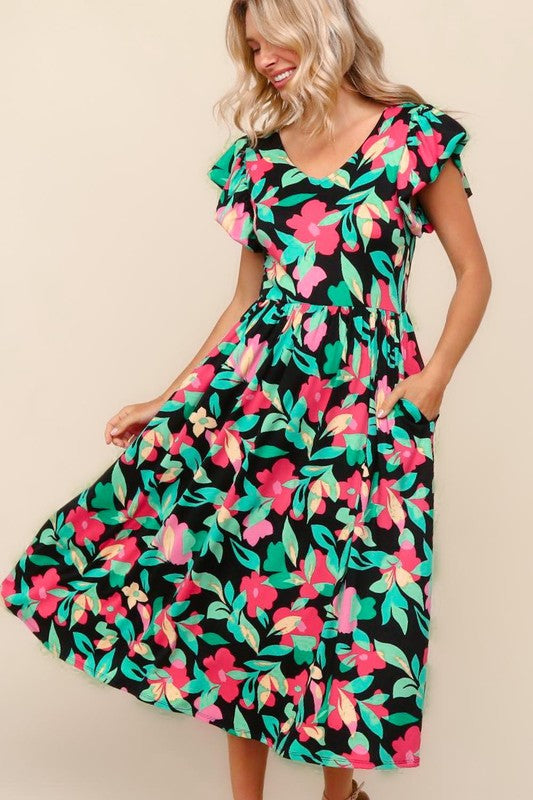 Flare Midi Knit Dress with Pockets