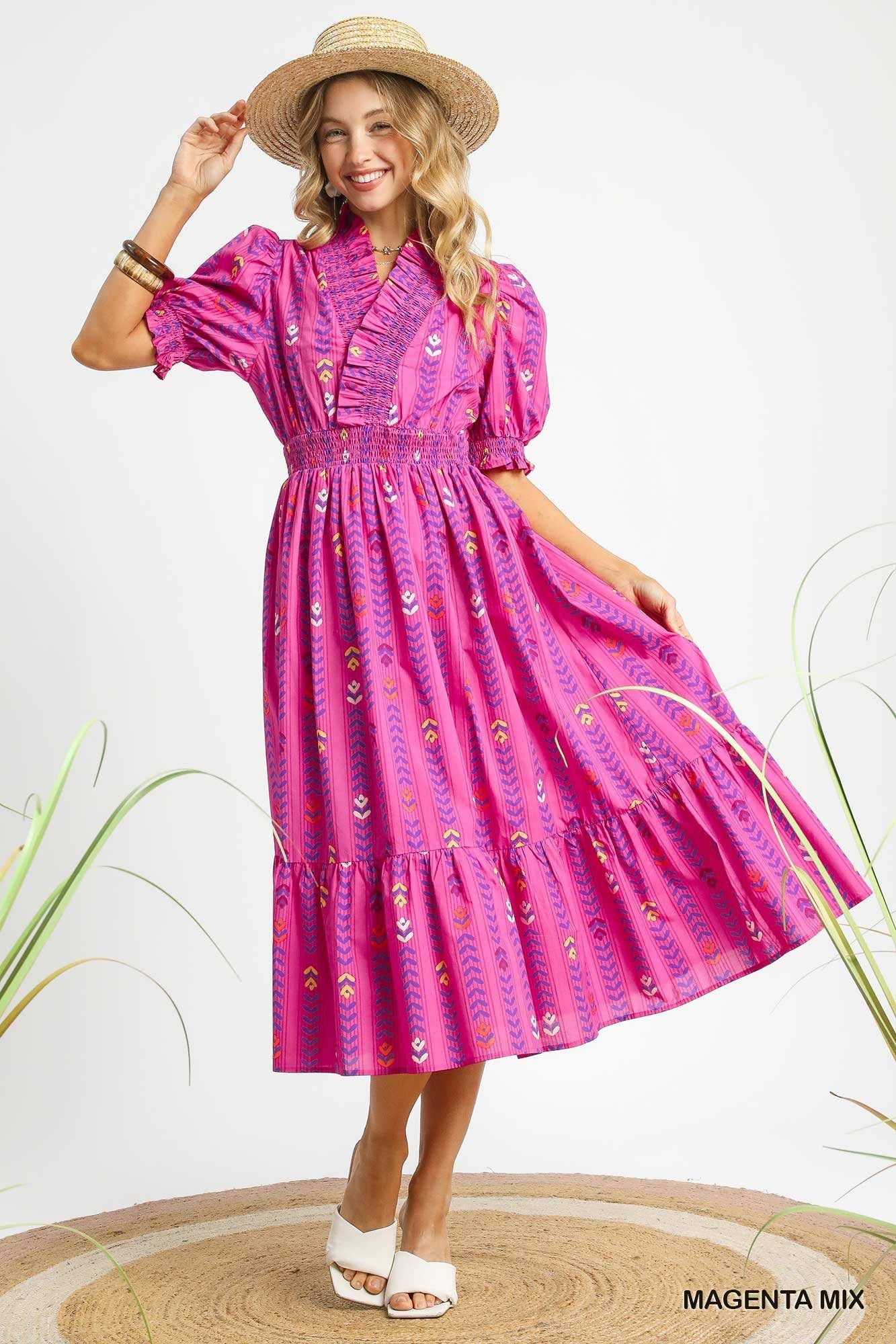 Umgee Spring Midi Dress Large / Blue
