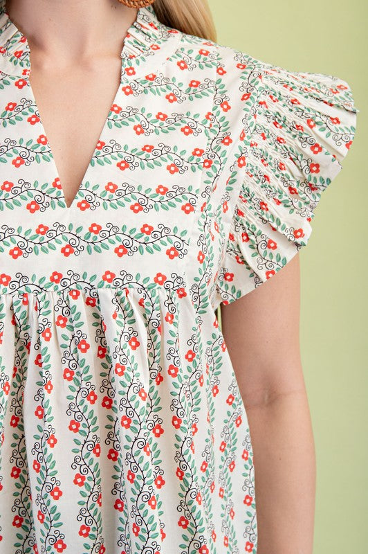 Floral Print V-Neck Top