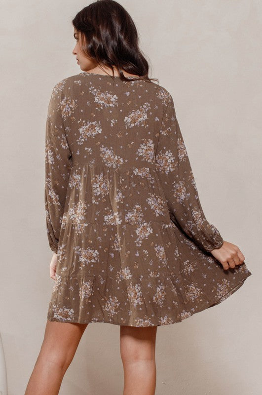 Floral Print Babydoll Mini Dress