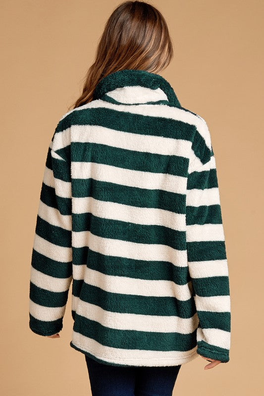 Striped Faux Fur Pullover Jacket