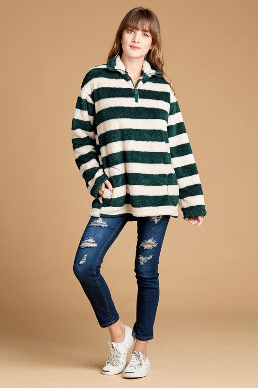 Striped Faux Fur Pullover Jacket