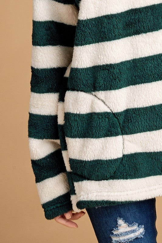 Striped Faux Fur Pullover Jacket