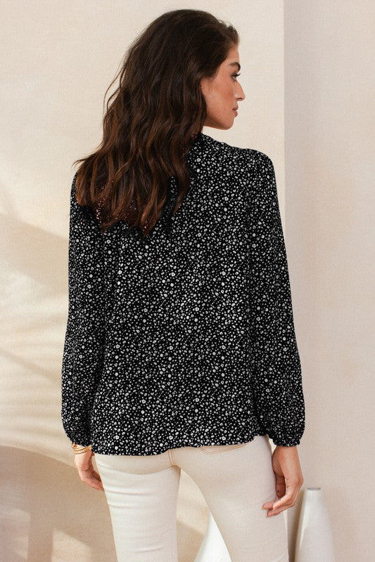 Ditzy Print Long Sleeve Blouse