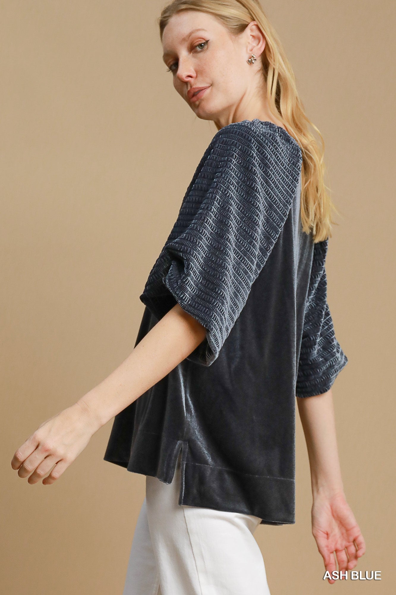 Textured Velvet Sleeved Top