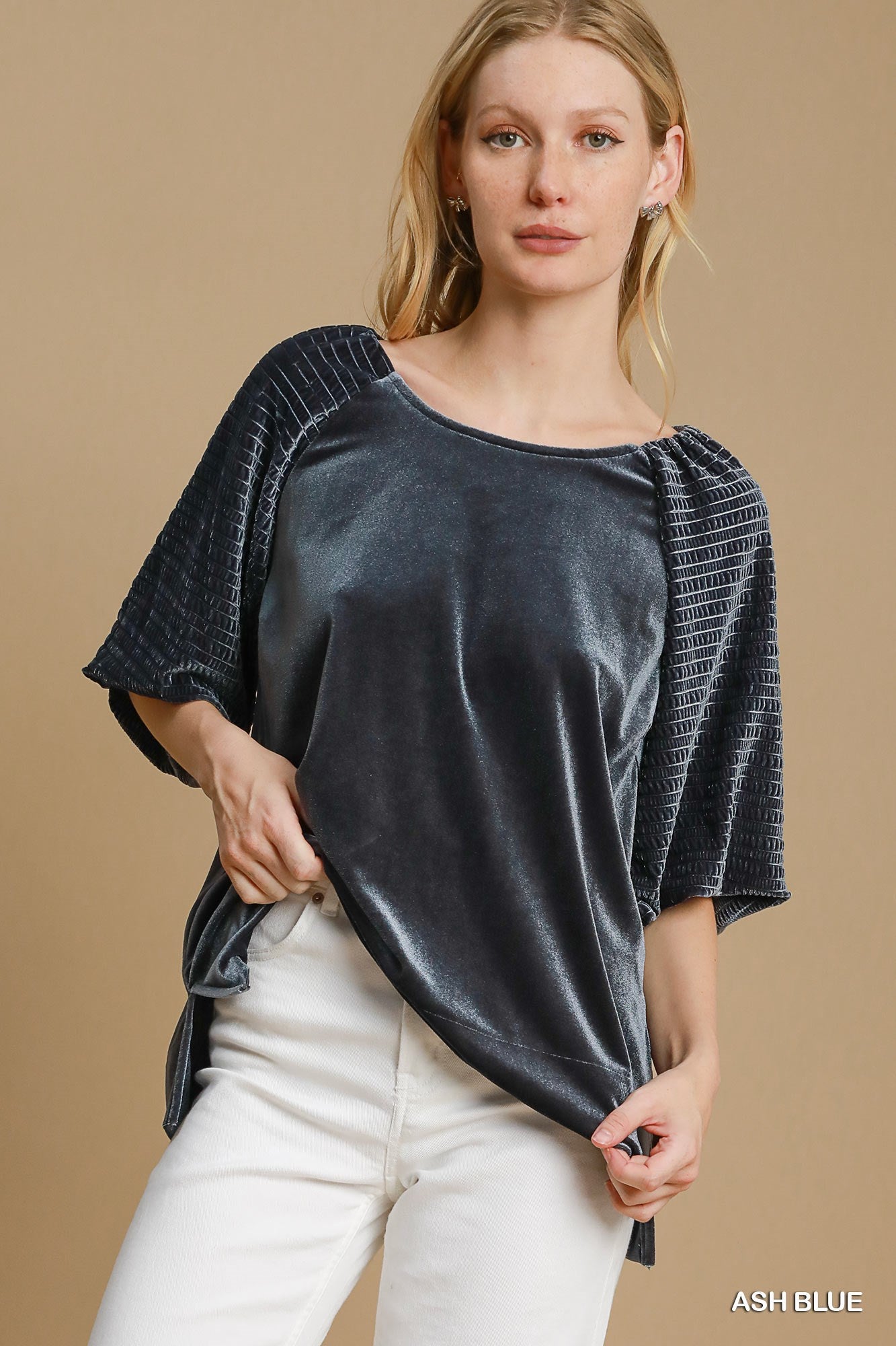 Textured Velvet Sleeved Top