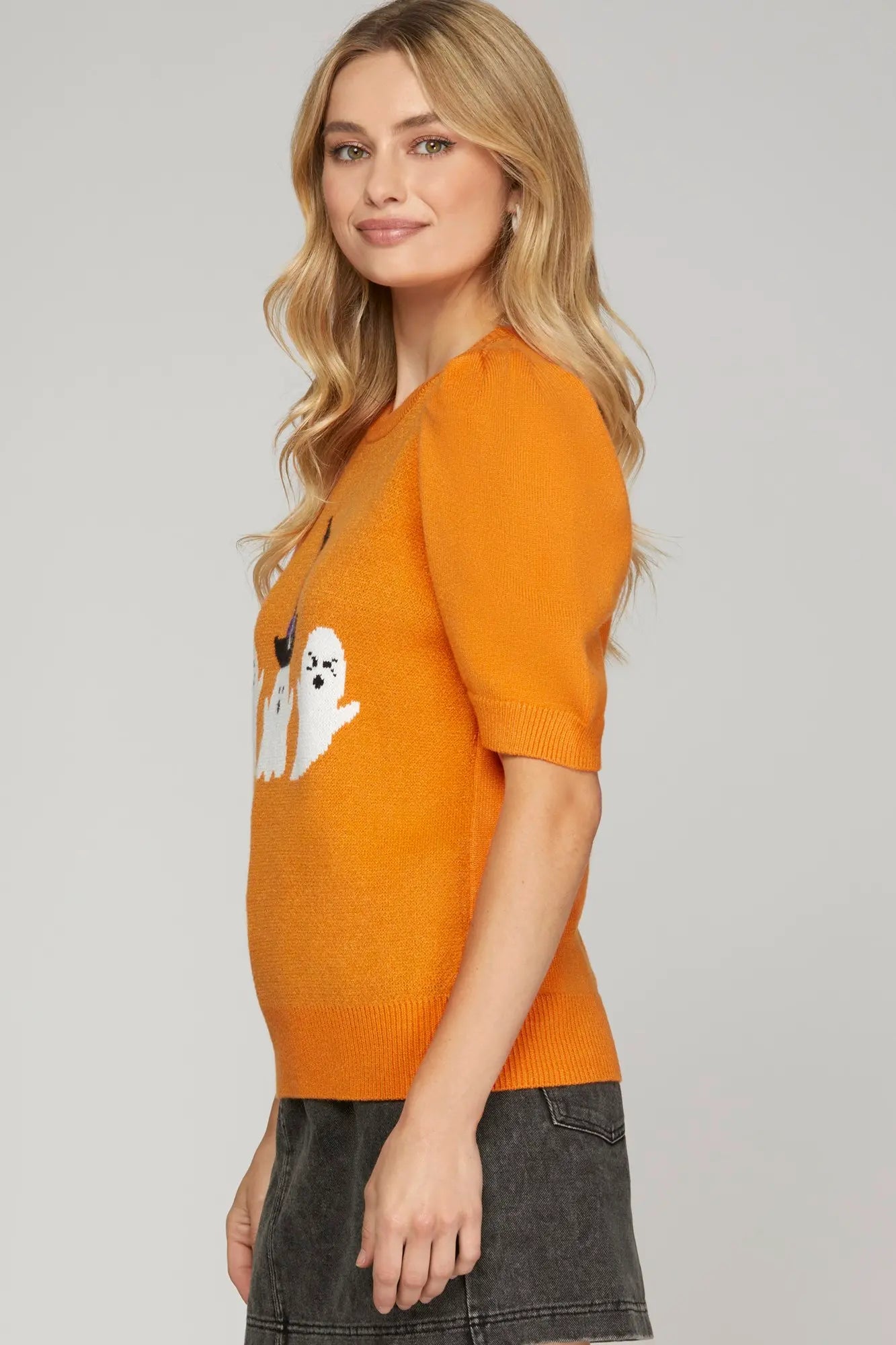 Short Sleeve Halloween Sweater Top