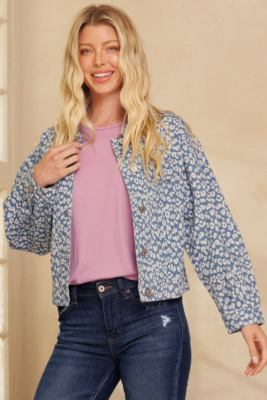 Animal Print Oversized Denim Jacket