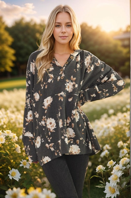 Long Sleeve Floral Urban Ribbed Top