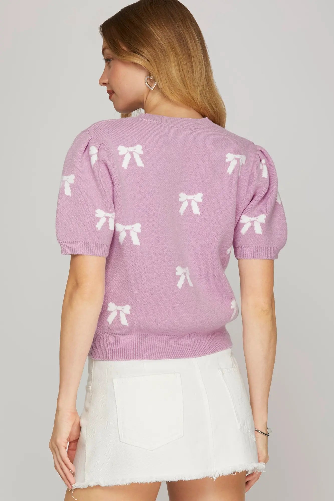 Short Sleeve Bow Pattern Sweater