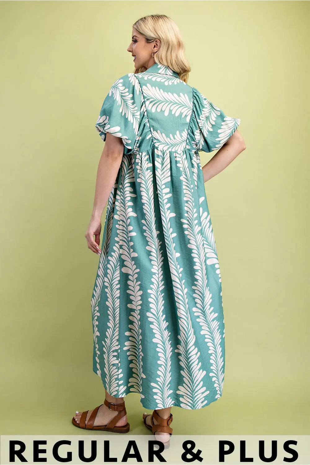 Printed Short Puff Sleeve Midi Dress