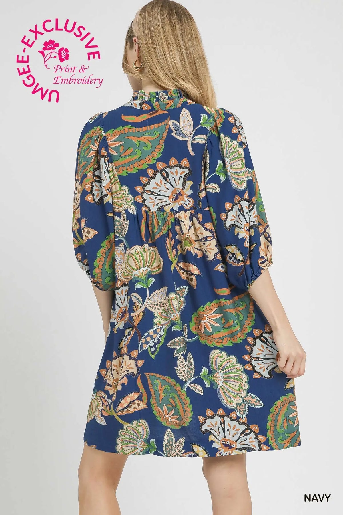 Abstract Print Puff Sleeve Babydoll Dress