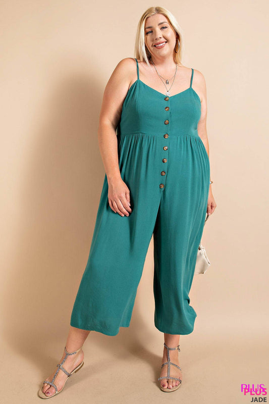 Button Down Rayon Crepe Jumpsuit