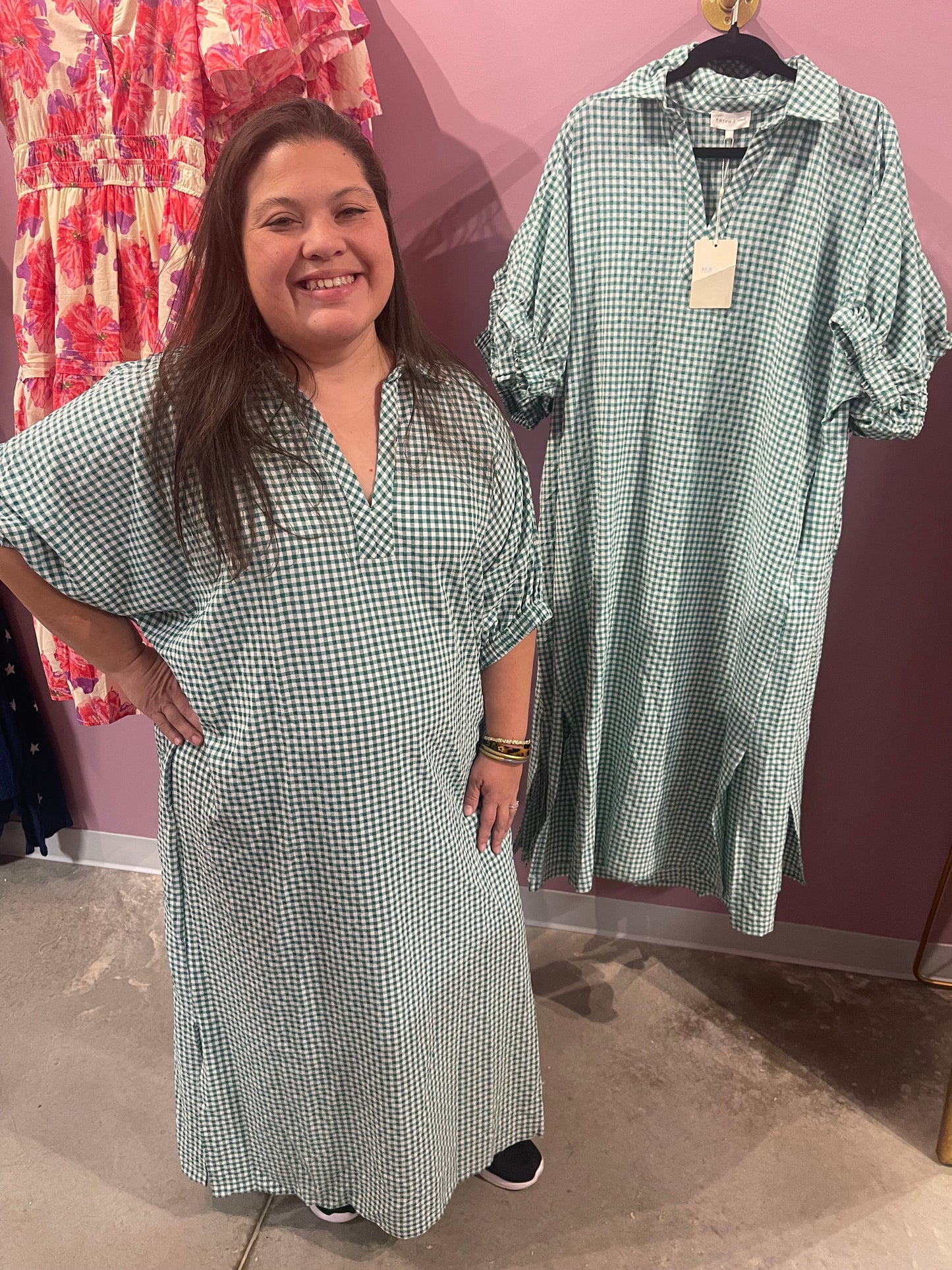 Gingham Short Sleeve Midi Dress