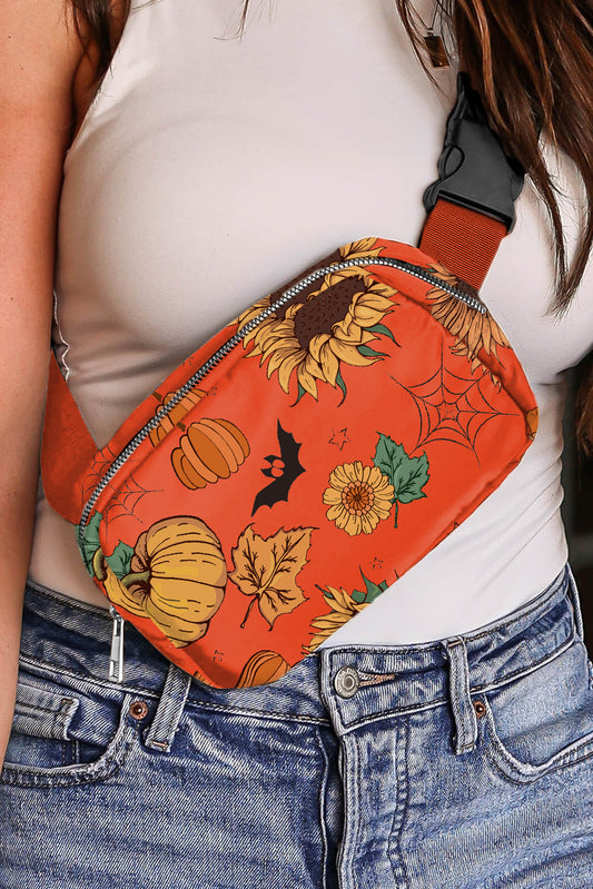 Orange Pumpkin Sunflower Halloween Crossbody Bag