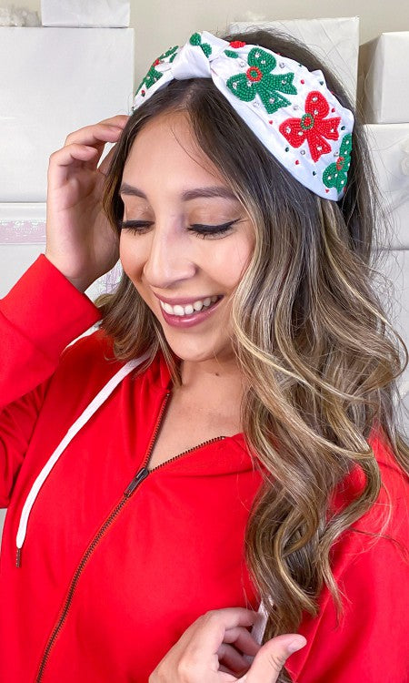 Red and Green Christmas Bows Headband