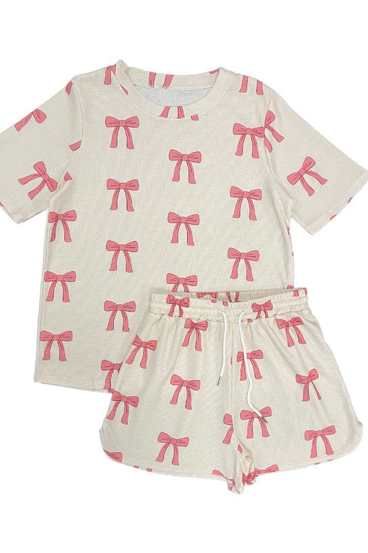 Novelty Printed Waffle Pajama/ Lounge Shorts Set