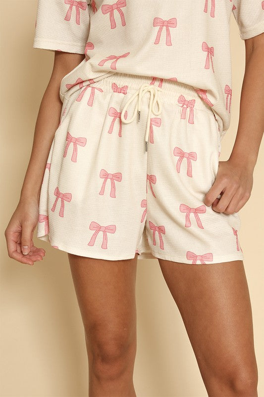 Novelty Printed Waffle Pajama/ Lounge Shorts Set