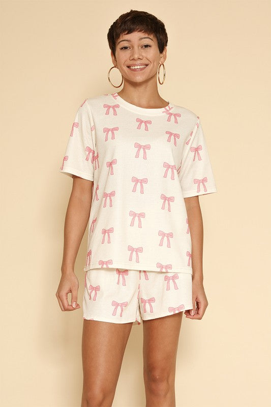 Novelty Printed Waffle Pajama/ Lounge Shorts Set