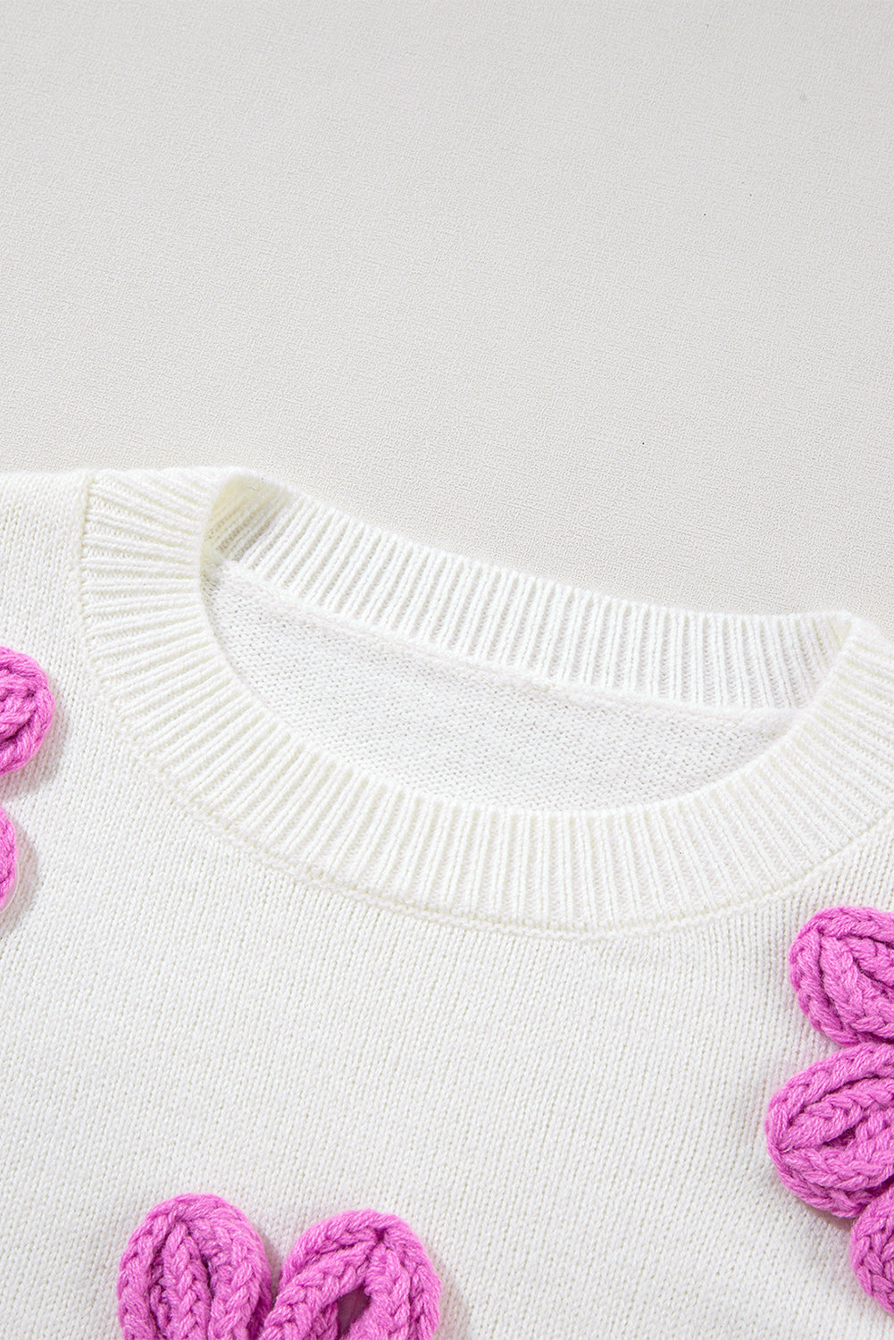 White 3D Flower Detail Loose Sweater