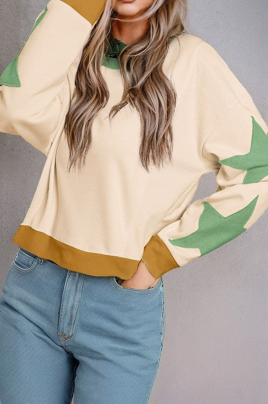 Star Patchwork Exposed Seam Oversized Sweatshirt