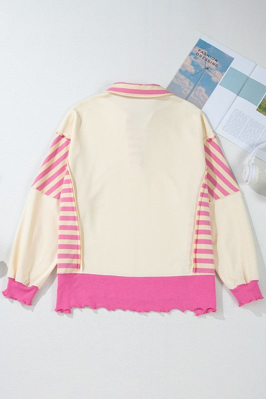 Stripe Colorblock Collared French Terry Top