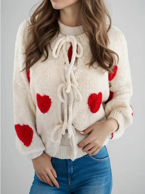 Front Tie Heart Cardigan