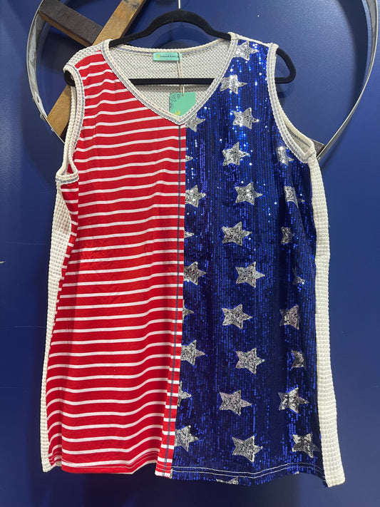Flag Sequin Tank with Crocheted Back
