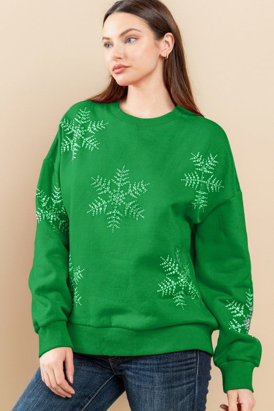 Sweatshirt with Rhinestone Snowflake
