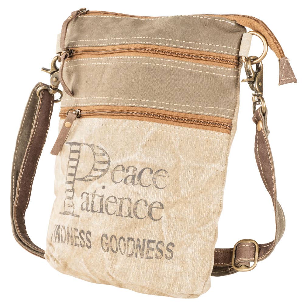 Clea Ray Canvas Bags & Clothing - Double Zipper Peace Patience Crossbody