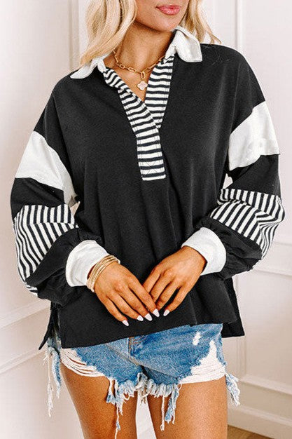 Black and White Collared Long Sleeve Shirt