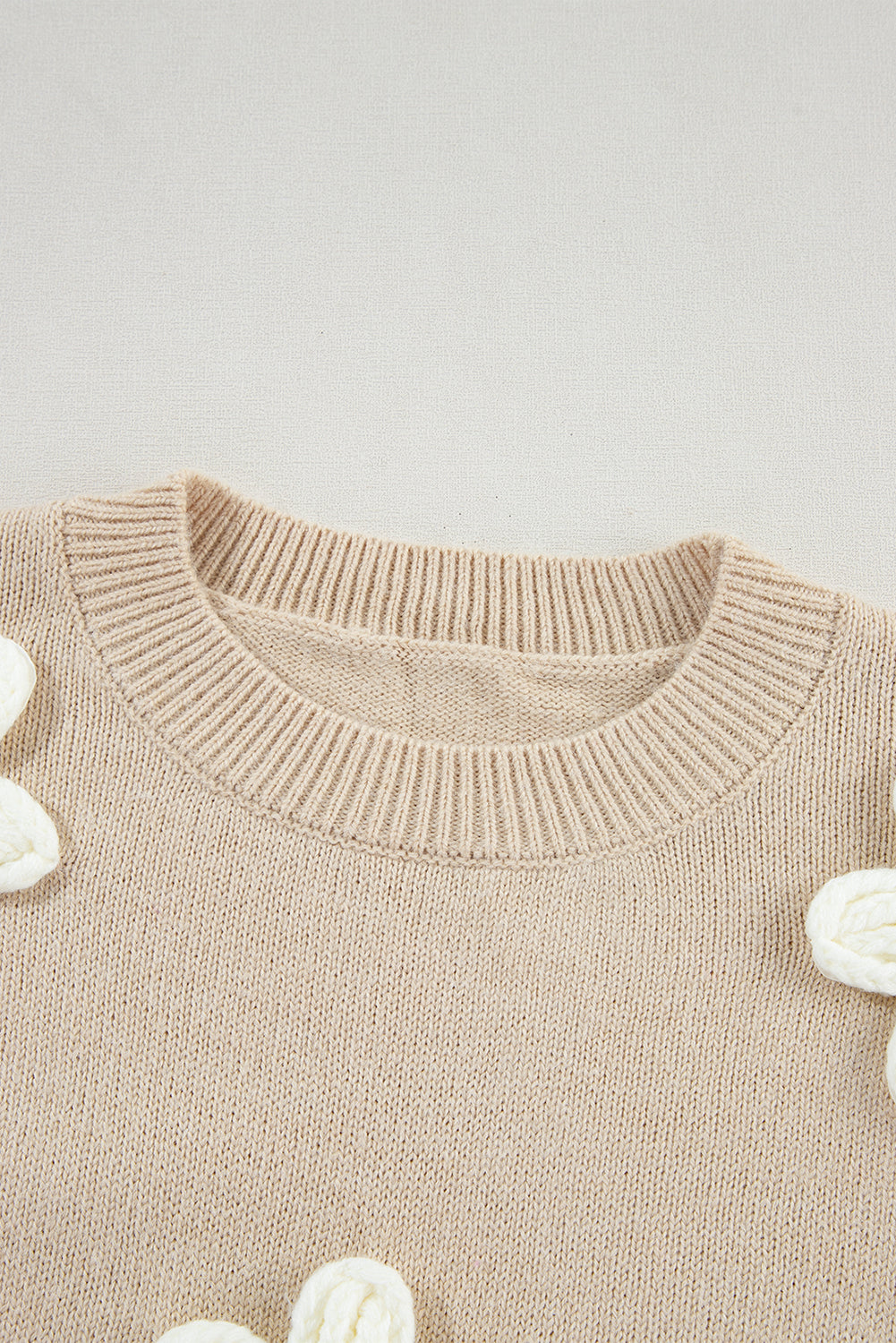 White 3D Flower Detail Loose Sweater